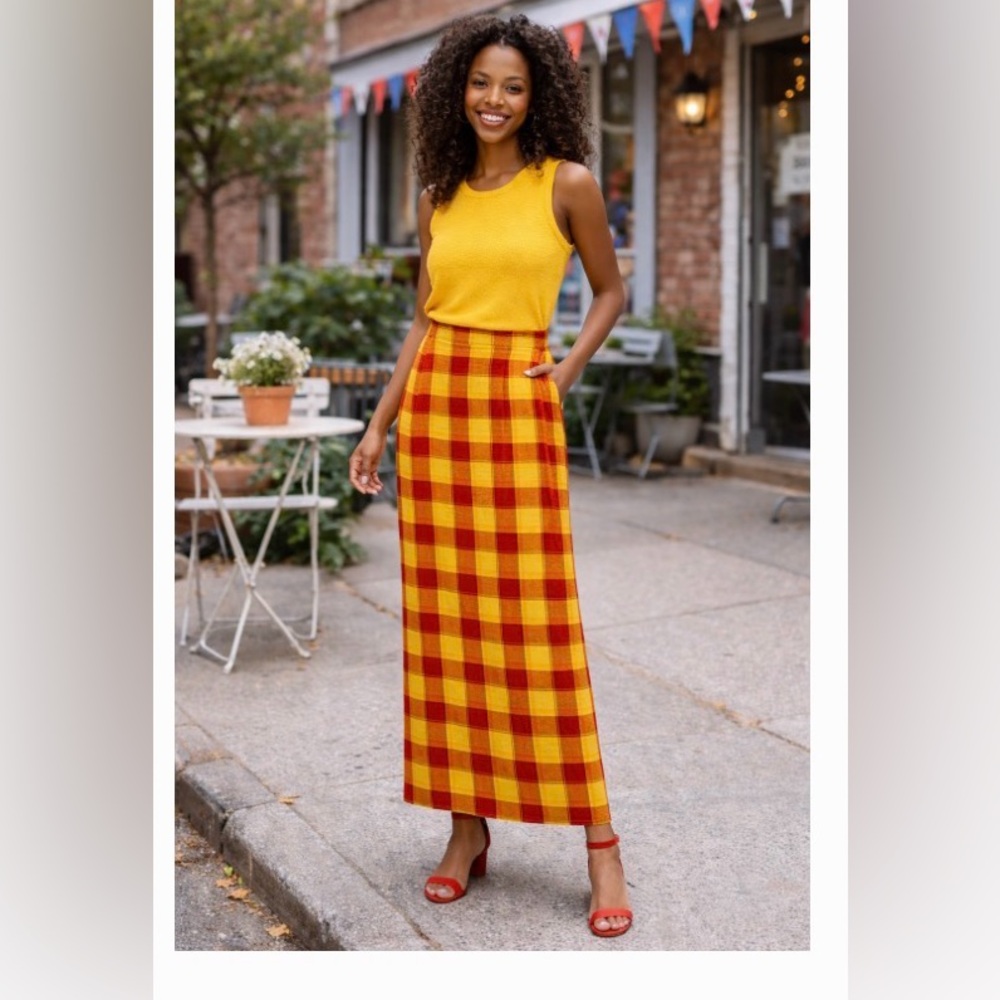 Yellow and Red Plaid Maxi Skirt